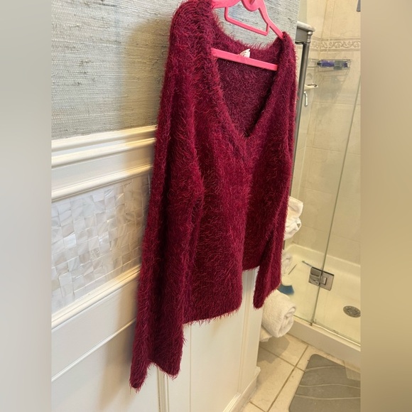 Anthropologie Maeve v-neck eyelash sweater medium petite MP pink red burgundy - Picture 12 of 14